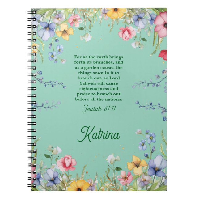 Spring Wildflower Garden Bible Verse Personalized Notebook (Front)