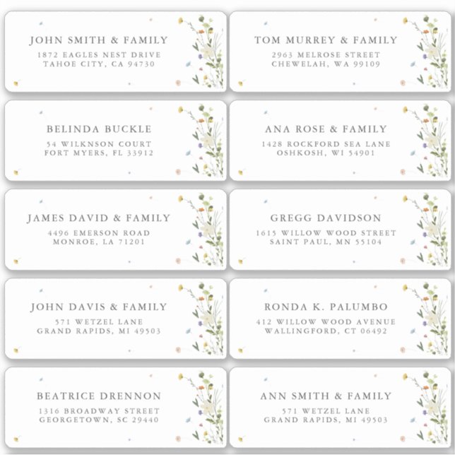 Spring Wildflower Garden Floral Guest Name Address (Front)
