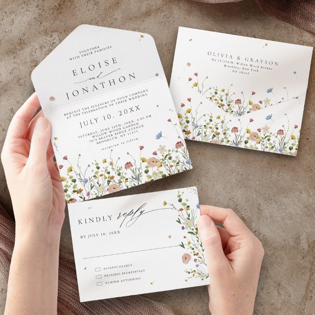 Spring Wildflower Garden Floral Minimalist Wedding All In One Invitation (Spring Wildflower Garden Floral Minimalist Wedding All In One Invitation)