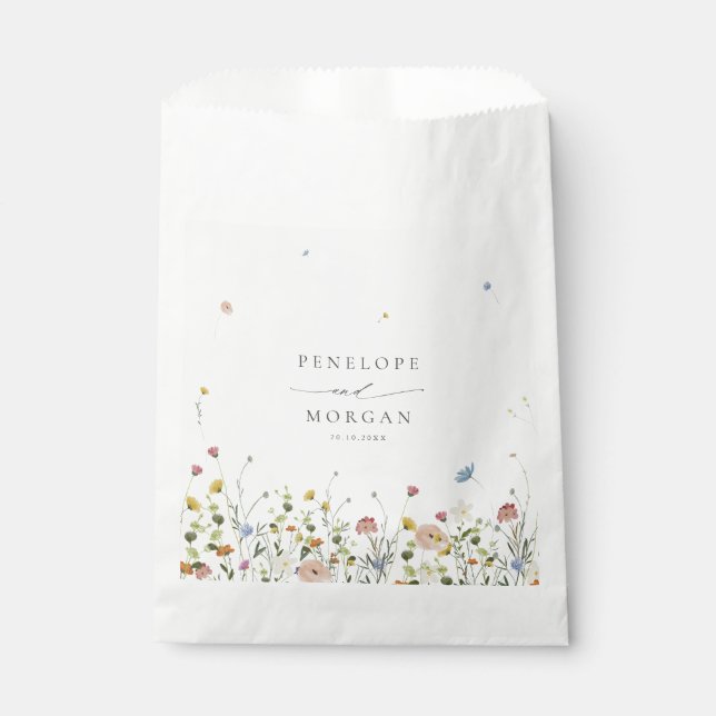 Spring Wildflower Garden Floral Minimalist Wedding Favour Bag (Front)