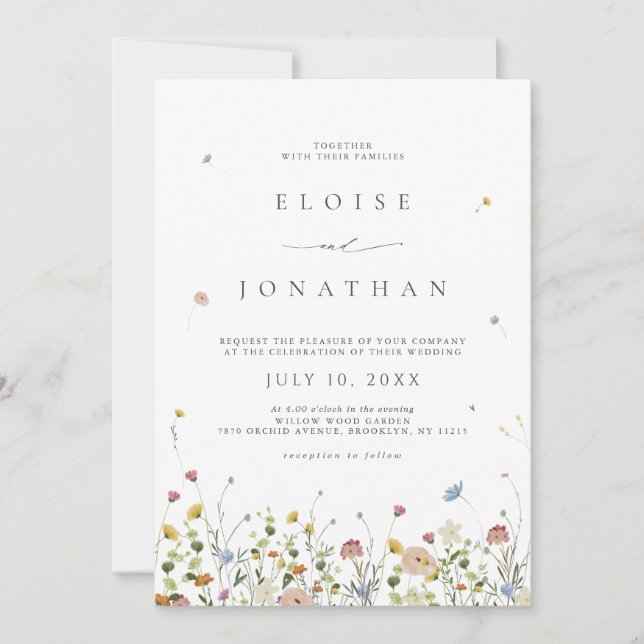 Spring Wildflower Garden Floral QR Code Wedding Invitation (Front)