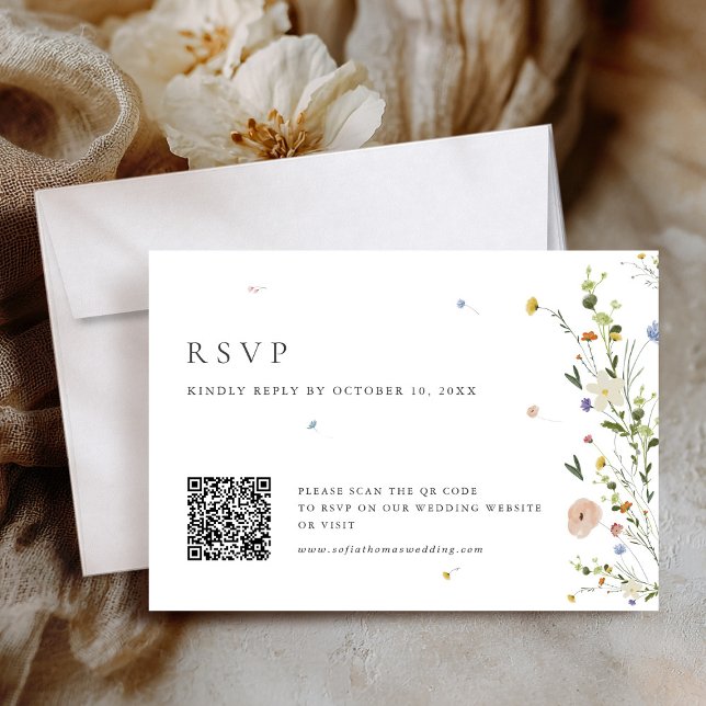 Spring Wildflower Garden Minimalist Floral QR Code RSVP Card (Spring Wildflower Garden Minimalist Floral QR Code RSVP Card)