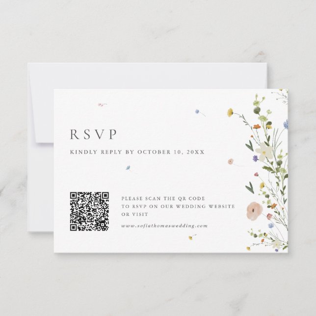 Spring Wildflower Garden Minimalist Floral QR Code RSVP Card (Front)