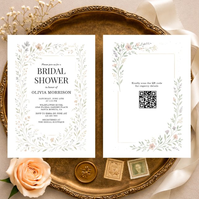 Spring Wildflower Garden QR Code Bridal Shower Invitation (Creator Uploaded)
