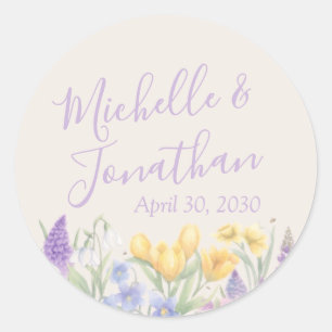 Spring Wildflower Lavender Floral Wedding   Classic Round Sticker
