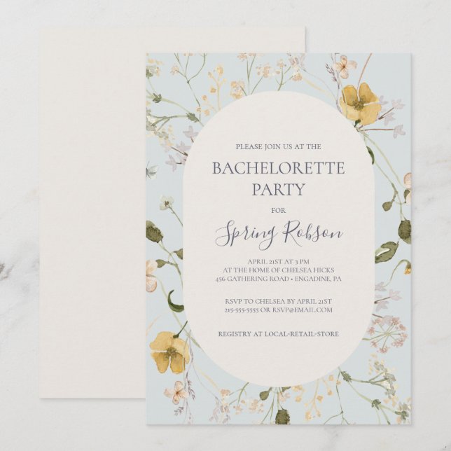 Spring Wildflower | Light Blue Bachelorette Party Invitation (Front/Back)