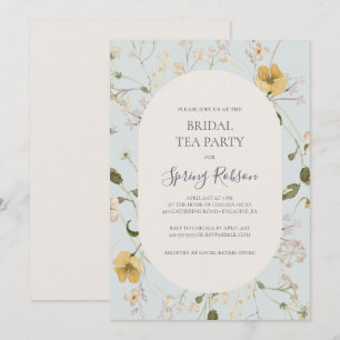 Spring Wildflower   Light Blue Bridal Tea Party Invitation