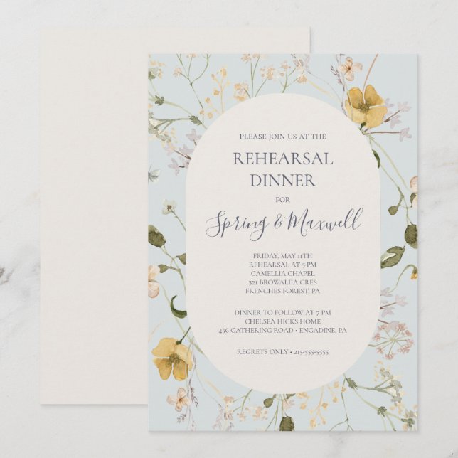 Spring Wildflower | Light Blue Rehearsal Dinner Invitation (Front/Back)