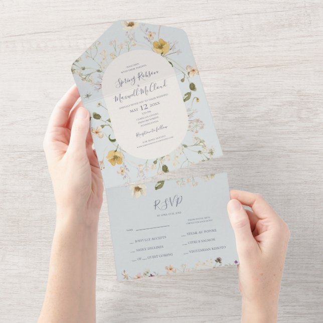Spring Wildflower | Light Blue Seal And Send All In One Invitation (Tearaway)