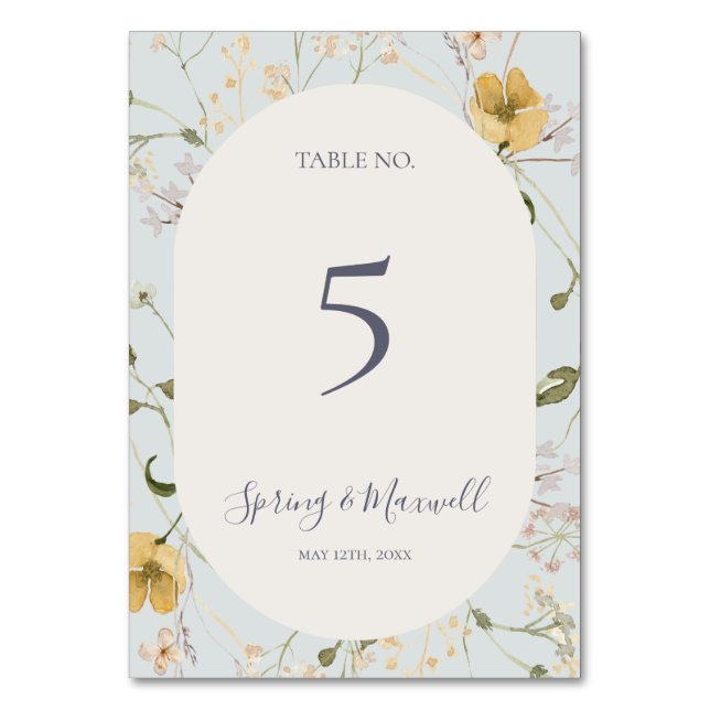 Spring Wildflower | Light Blue Table Number (Front)