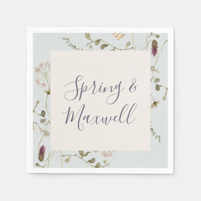 Spring Wildflower | Light Blue Wedding Napkins (Front)