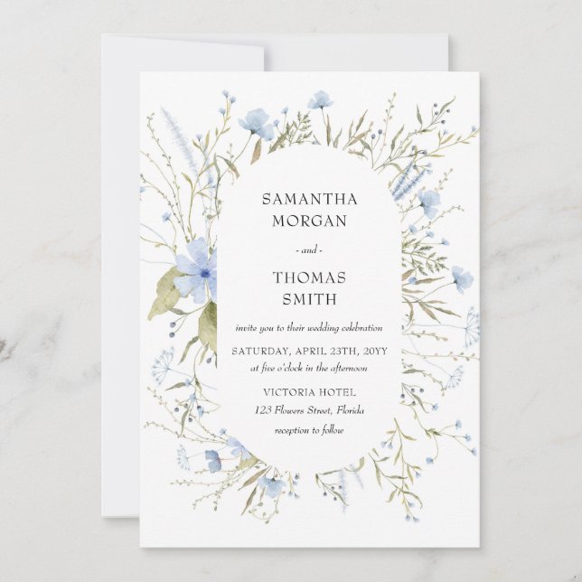Spring Wildflower Meadow dusty blue sage Invitation (Front)