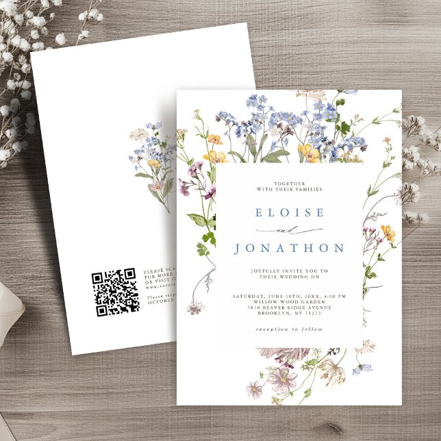 Spring Wildflower Meadow Garden QR code Wedding   Invitation (Spring Wildflower Meadow Garden QR code Wedding Invitation)