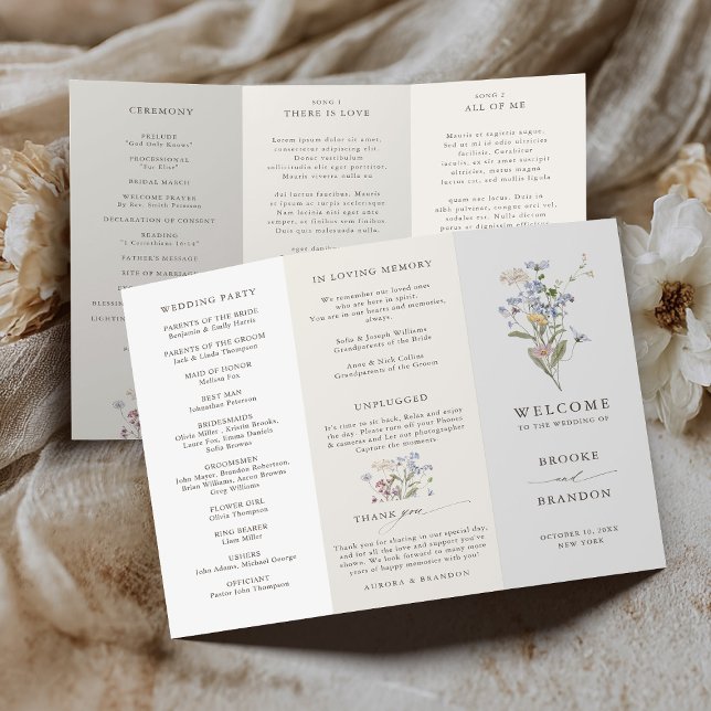 Spring Wildflower Meadow Garden Wedding Program (Spring Wildflower Meadow Garden tri fold Wedding Program)