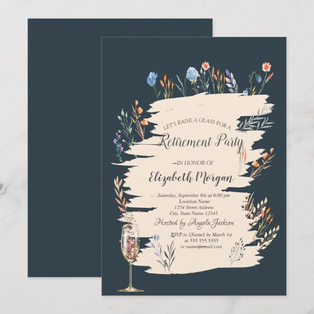 Spring Wildflower Meadow,Glass Retirement  Invitation (Front/Back)