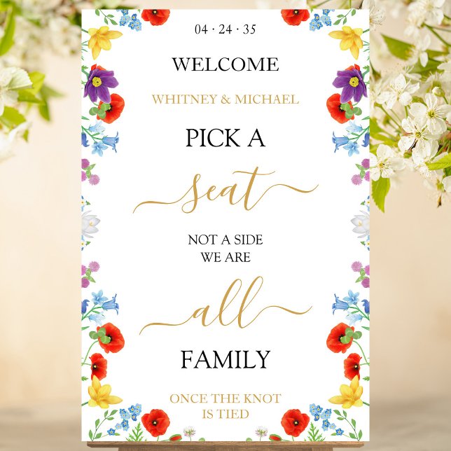 Spring Wildflower Pick A Seat Personalized Wedding Poster (Spring Wildflower Pick A Seat White Personalized Wedding Poster)