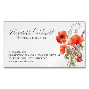 Spring Wildflower Poppy Floral Personalized Magnetic Business Card