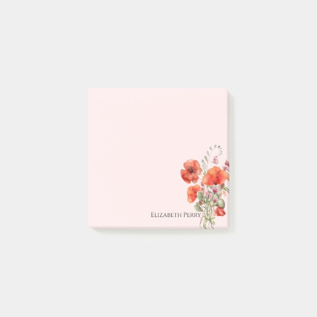 Spring Wildflower Poppy Floral Personalized Post-it Notes (Front)