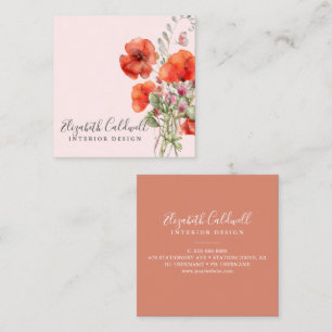 Spring Wildflower Poppy Floral Personalized Square Business Card