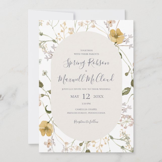Spring Wildflower | White All In One Wedding Invit Invitation (Front)