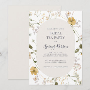 Spring Wildflower   White Bridal Tea Party Invitation