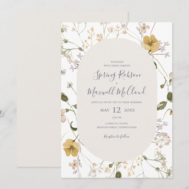 Spring Wildflower | White Casual Wedding Invitation (Front/Back)
