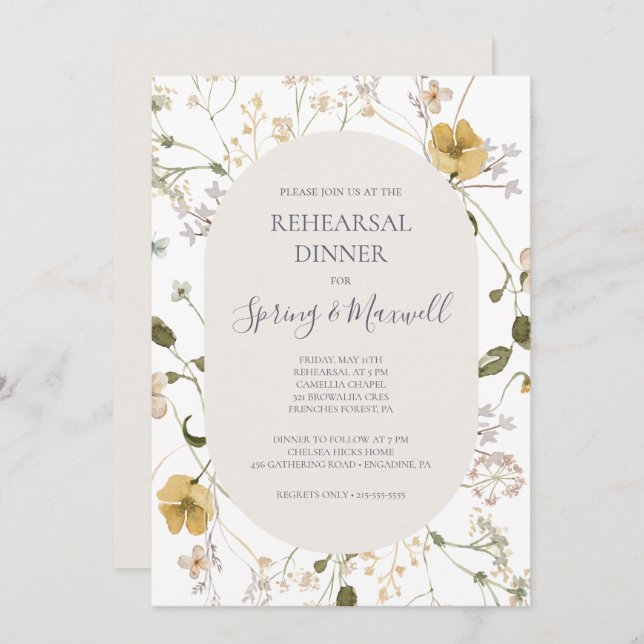 Spring Wildflower | White Rehearsal Dinner Invitation (Front/Back)