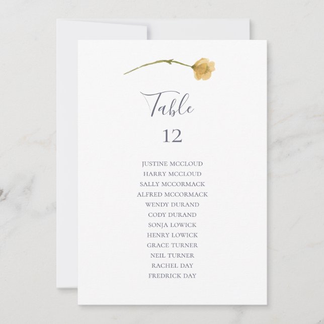 Spring Wildflower White Table Number Seating Chart (Front)
