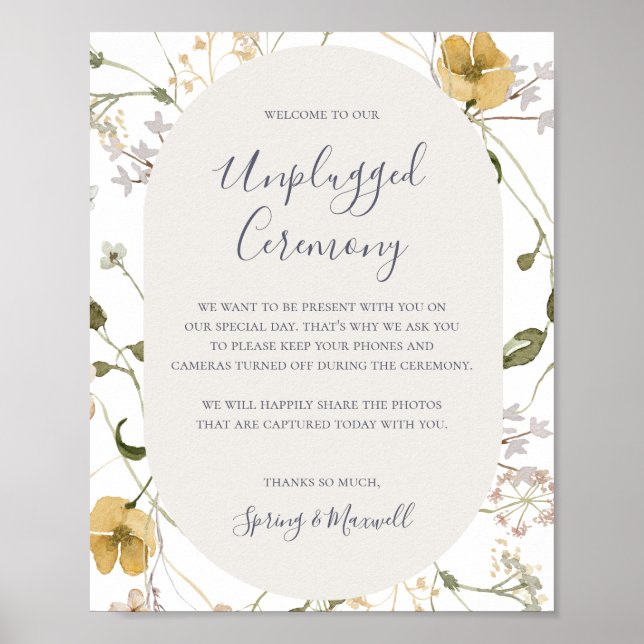 Spring Wildflower | White Unplugged Ceremony Sign (Front)