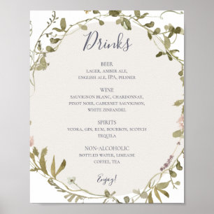 Spring Wildflower White Wedding Drinks Menu Post Poster