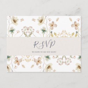Spring Wildflower   White Wedding RSVP Postcard