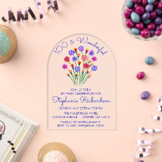 Spring Wildflowers 100 and Wonderful Birthday Acrylic Invitations