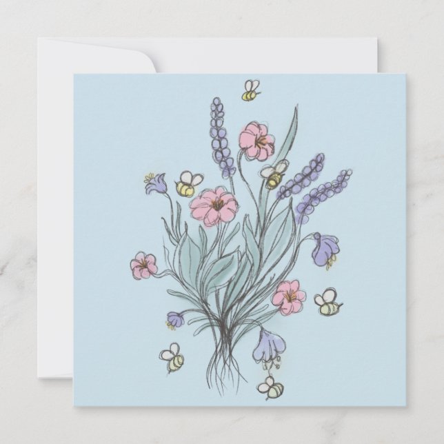 Spring Wildflowers and Bees Birthday Invitation (Front)