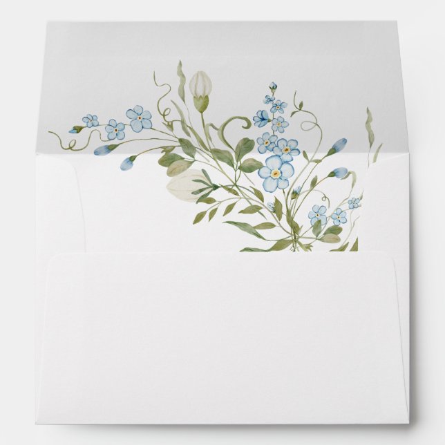 Spring Wildflowers Blue Green Wedding Envelope (Back (Bottom))