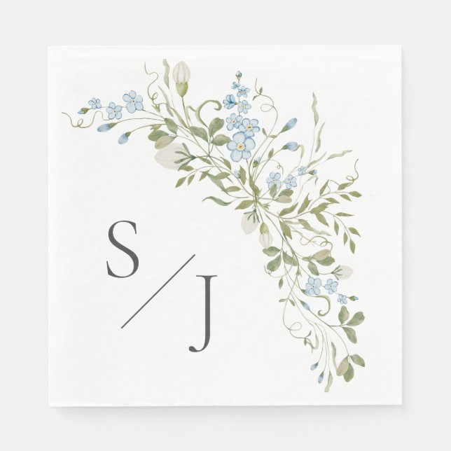 Spring Wildflowers Blue Green Wedding Napkin (Front)
