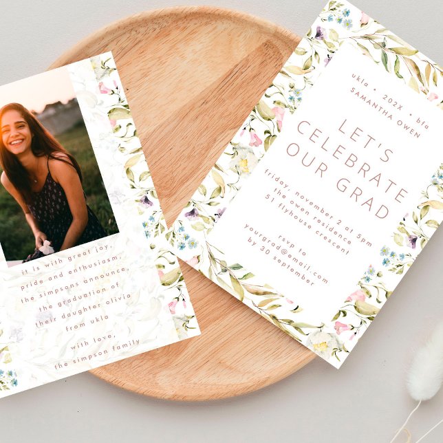 Spring Wildflowers Boho Photo University Grad Invitation (Creator Uploaded)