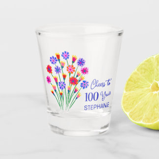 Spring Wildflowers Cheers to 100 Years Birthday Shot Glass