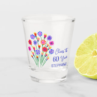 Spring Wildflowers Cheers to 60 Years Birthday Shot Glass