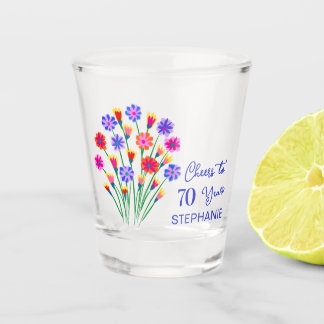 Spring Wildflowers Cheers to 70 Years Birthday Shot Glass
