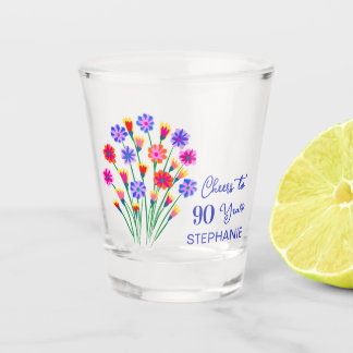Spring Wildflowers Cheers to 90 Years Birthday Shot Glass