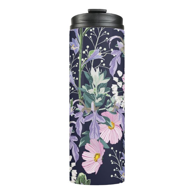 Spring Wildflowers: Dark Blue Vintage. Thermal Tumbler (Front)