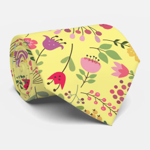 Spring Wildflowers Floral Design on Butter Yellow Tie