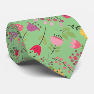 Spring Wildflowers Floral on Greek Garden Green Tie