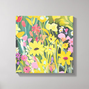 Spring Wildflowers Floral Watercolor Painting Canvas Print