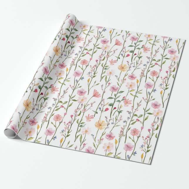 Spring Wildflowers Gift Wrapping Paper for Her (Unrolled)