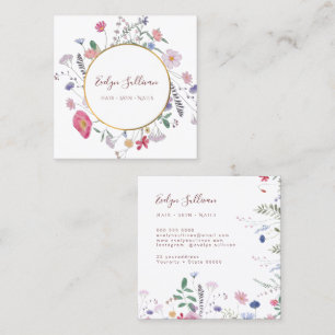 Spring wildflowers gold circle business card