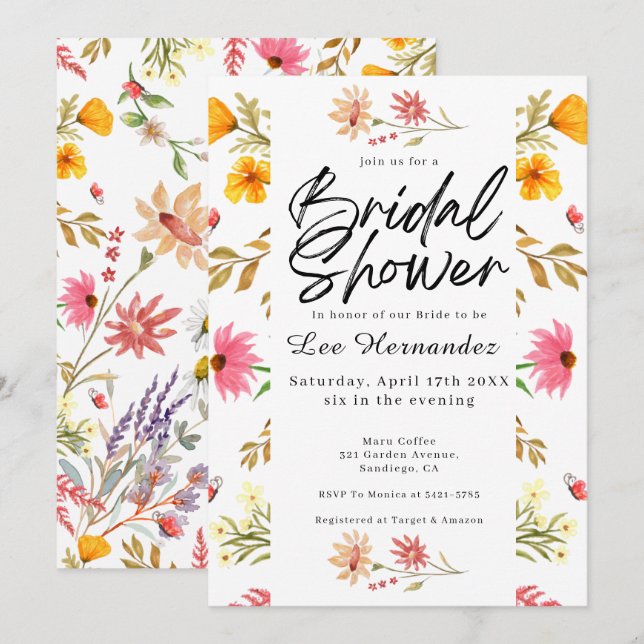 Spring Wildflowers Modern Bridal Shower Invitation (Front/Back)