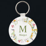 Spring wildflowers monogrammed keychain<br><div class="desc">Keychain for her.  Personalize it with your name and enjoy! It can be used as backpack name tag.</div>