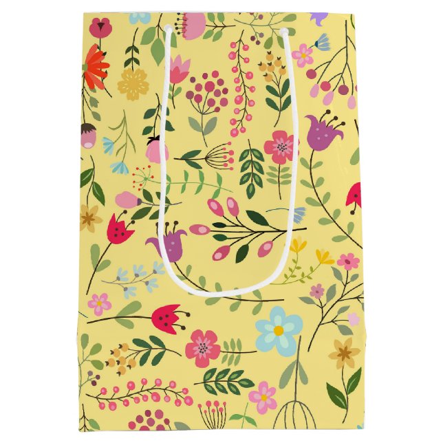 Spring Wildflowers on Butter Yellow Medium Gift Bag (Back)