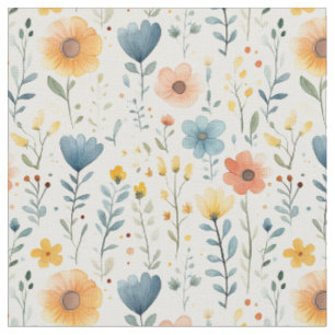Spring Wildflowers on Off White Fabric
